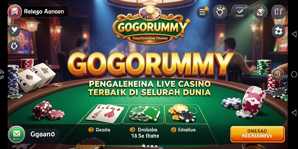Screenshot GOGORUMMY menampilkan dealer live dan sesi permainan yang mendebarkan.