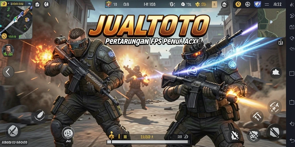 Gameplay seru JUALTOTO dengan aksi tembak-menembak yang intens.