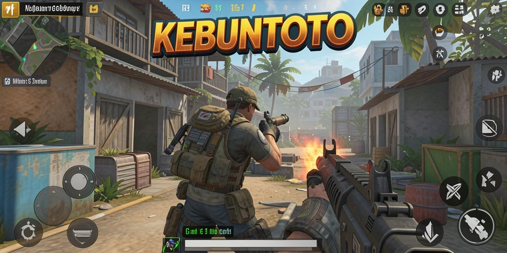 Gameplay KEBUNTOTO yang penuh aksi dalam pertempuran TPS.