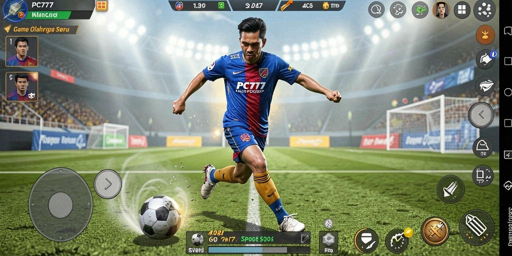 Tangkapan layar utama yang menampilkan aksi seru dalam gameplay olahraga.