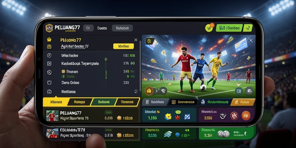 Tampilan antarmuka aplikasi PELUANG77 dengan fitur sportsbook yang menarik.
