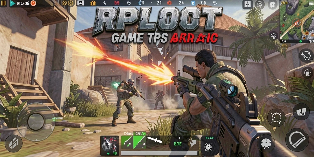 Screenshot utama RPLOOT menampilkan aksi tembak-menembak yang intens.