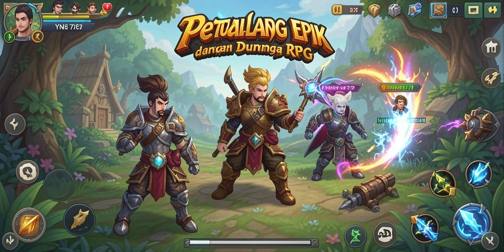 Tangkapan layar utama YN777 menampilkan aksi pertarungan RPG yang mendebarkan.